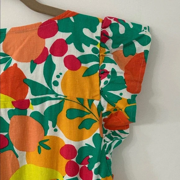 J. Crew Dress Size 12 Novelty Fruit Print Linen Tiered Ruffled Midi Beach Resort - Picture 9 of 15
